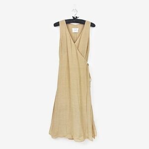 MaxMara Layered Wrap Maxi Dress Size 6 Tan Linen Blend Quite Luxury Resort Flowy